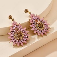 Retro Fashion All-match Diamond Flower Rhinestone Long Drop Shape Earrings Wholesale main image 4