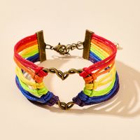 New Fashion Hand-woven Love Friendship Rainbow-colored Heart-shaped Alloy Bracelet main image 6