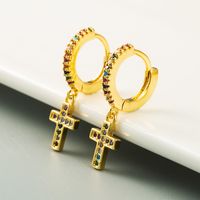 New Personality Cross Earrings  Gold Plated With Color Zircon  Earrings Wholesale main image 1