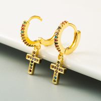 New Personality Cross Earrings  Gold Plated With Color Zircon  Earrings Wholesale main image 3