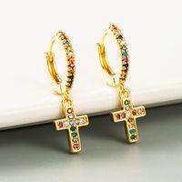 New Personality Cross Earrings  Gold Plated With Color Zircon  Earrings Wholesale main image 4