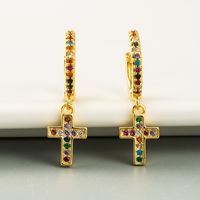New Personality Cross Earrings  Gold Plated With Color Zircon  Earrings Wholesale main image 5