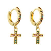 New Personality Cross Earrings  Gold Plated With Color Zircon  Earrings Wholesale main image 6