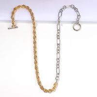 Gold  Silver Two-color Metal Stitching Snake Bone Clavicle Chain Geometric Necklace main image 5