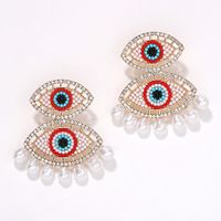 Irregular Geometric Blue Eyes Diamonds Stitching Pearl Tassel Earrings Wholesale main image 6