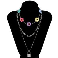Fashion   Creative Flower Clavicle Suit Necklace Personality Simple Lock Necklace main image 4