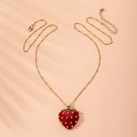 Fashion   Creative Strawberry Pendant Red Dripping Oil Three-dimensional  Fashion Necklace Wholesale main image 3