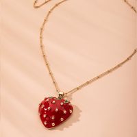Fashion   Creative Strawberry Pendant Red Dripping Oil Three-dimensional  Fashion Necklace Wholesale main image 5