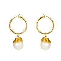 Hot-selling Natural Pearl Exaggerated Creative Leaf Shell Stone Element Earrings Wholesale sku image 1