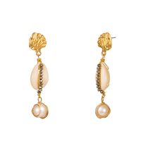 Hot-selling Natural Pearl Exaggerated Creative Leaf Shell Stone Element Earrings Wholesale sku image 4