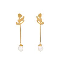 Hot-selling Natural Pearl Exaggerated Creative Leaf Shell Stone Element Earrings Wholesale sku image 3