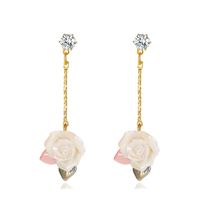 New French Palace Style Rose Three-dimensional Long Flower Earrings Wholesale sku image 2