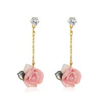 New French Palace Style Rose Three-dimensional Long Flower Earrings Wholesale sku image 1