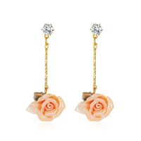 New French Palace Style Rose Three-dimensional Long Flower Earrings Wholesale sku image 3