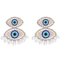 Irregular Geometric Blue Eyes Diamonds Stitching Pearl Tassel Earrings Wholesale sku image 1