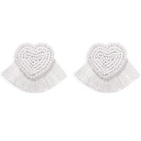 Exaggerated Peach Heart-shaped Handmade Rice Bead Short Fabric Tassel Earrings Wholesale sku image 4