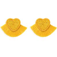 Exaggerated Peach Heart-shaped Handmade Rice Bead Short Fabric Tassel Earrings Wholesale sku image 3