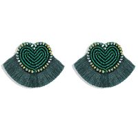 Exaggerated Peach Heart-shaped Handmade Rice Bead Short Fabric Tassel Earrings Wholesale sku image 1