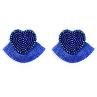 Exaggerated Peach Heart-shaped Handmade Rice Bead Short Fabric Tassel Earrings Wholesale sku image 7