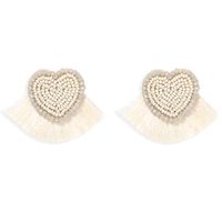 Exaggerated Peach Heart-shaped Handmade Rice Bead Short Fabric Tassel Earrings Wholesale sku image 5