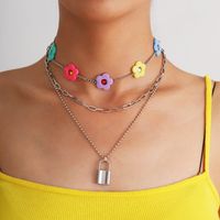 Fashion   Creative Flower Clavicle Suit Necklace Personality Simple Lock Necklace sku image 1