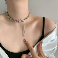 Purple Love Rhinestone Tassel Thick Necklace Clavicle Chain Wholesale main image 3