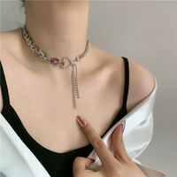 Purple Love Rhinestone Tassel Thick Necklace Clavicle Chain Wholesale main image 4