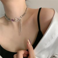 Purple Love Rhinestone Tassel Thick Necklace Clavicle Chain Wholesale main image 5