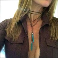 Fashion Natural Stone Turquoise Pendant Velvet Tie Necklace main image 2
