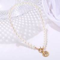 New Artificial Pearl Coin Pendant Necklace Creative Retro Simple  Necklace main image 4