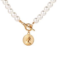 New Artificial Pearl Coin Pendant Necklace Creative Retro Simple  Necklace main image 6