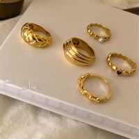 Korean Retro Brass Pearl Diamond Check Tire Ring Set Wholesale main image 5