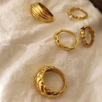 Korean Retro Brass Pearl Diamond Check Tire Ring Set Wholesale main image 6