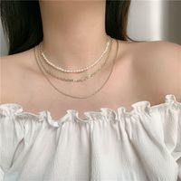 Fashion Retro Metal  Three-layer Short Freshwater Pearl Necklace main image 2