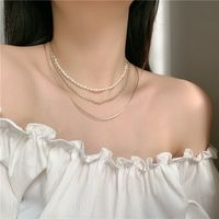 Fashion Retro Metal  Three-layer Short Freshwater Pearl Necklace main image 3