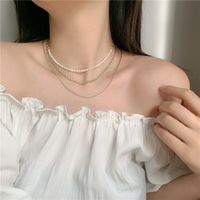 Fashion Retro Metal  Three-layer Short Freshwater Pearl Necklace main image 6