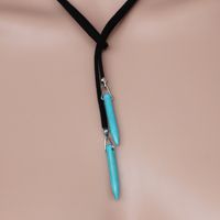 Fashion Natural Stone Turquoise Pendant Velvet Tie Necklace sku image 1