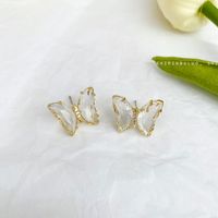 1 Pair Sweet Butterfly Alloy Sterling Silver Plating Inlay Artificial Crystal Women's Ear Studs sku image 2