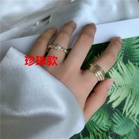 Korean Retro Brass Pearl Diamond Check Tire Ring Set Wholesale sku image 1