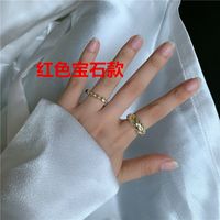 Korean Retro Brass Pearl Diamond Check Tire Ring Set Wholesale sku image 2