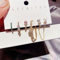 Fashion Micro-inlaid Zircon Snake Buckle Earrings Set Wholesale sku image 1