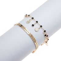 New Style Bohemian Black Rhinestone Pendant Flower Chain Beach Anklet Two-piece Set Wholesale main image 5