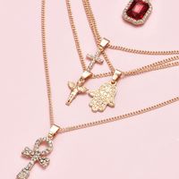 Fashion Women's Multi-layer Angel Cross Gemstone Full Diamond Palm Alloy Necklace main image 3