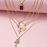 Fashion Women's Multi-layer Angel Cross Gemstone Full Diamond Palm Alloy Necklace main image 4