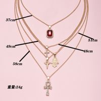 Fashion Women's Multi-layer Angel Cross Gemstone Full Diamond Palm Alloy Necklace main image 5