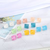 New Minimalist 925 Silver Needle Stud Wave Transparent Candy Square Resin Earrings main image 1