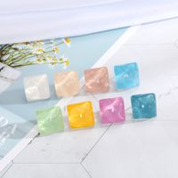 New Minimalist 925 Silver Needle Stud Wave Transparent Candy Square Resin Earrings main image 6