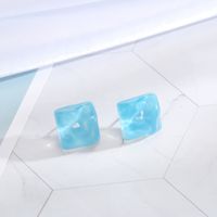 New Minimalist 925 Silver Needle Stud Wave Transparent Candy Square Resin Earrings main image 4