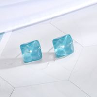 New Minimalist 925 Silver Needle Stud Wave Transparent Candy Square Resin Earrings main image 3