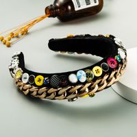 Gold Velvet Hand-sewn Sponge Wide-brimmed Color Button Headband Wholesale main image 4